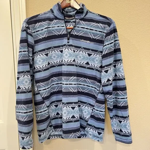 Eddie Bauer Quest Fleece Blue Aztec 1/4 Zip Pullover Sweater Medium - Picture 2 of 9